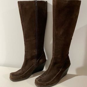 Aerosoles “Gather Round” Tall Wedge Boots, Genuine Suede Brown, Size 6.5 M